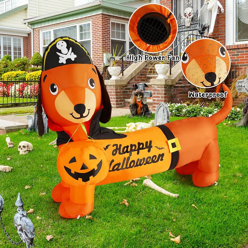 GOOSH 5 FT Halloween Inflatables Outdoor Decorations - Halloween Dog Blow Up Dachshund Inflatable with Build-in LEDs Pumpkin for Decpr Party Indoor Outdoor Yard Garden Lawn - Image 5